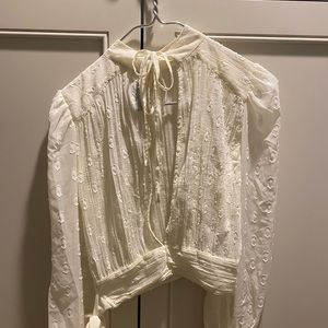 ASOS sheer polka dot lace off white ivory long sleeve blouse top XS extra small